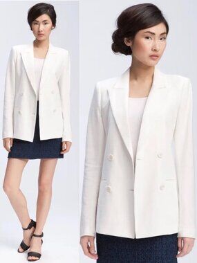 THEORY Rizy Suave Double Breasted Linen Blend Oversized Boyfriend Blazer \\ 6